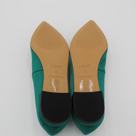 J Crew Flats Womens 8 Green Satin Jeweled Pearl Embellished Holiday Slip On Shoe - Picture 7 of 8